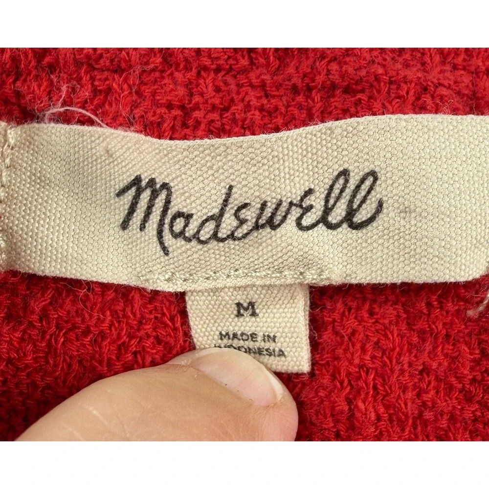 Madewell Red Square Neck Puff Sleeve Peplum Textured Blouse Top Medium Romantic